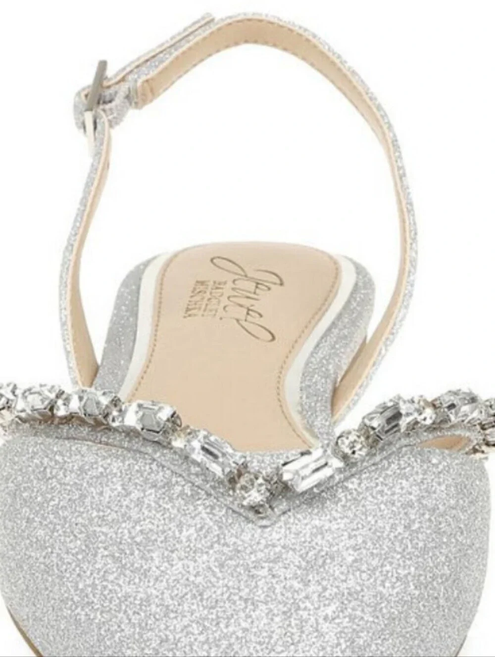 Badgley Mischka NEW IN BOX Silver Glitter Pointed Slingback Ballet Flats